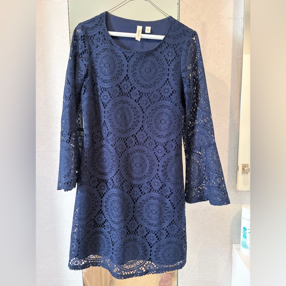 Tacera Navy Long Sleeve Lace Dress